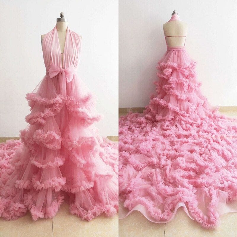 Women's Long Trailing Mesh dress Photo Studio Sexy Pregnant Women's Skirt Bridal Heavy-Duty Morning Gown Bathrobe