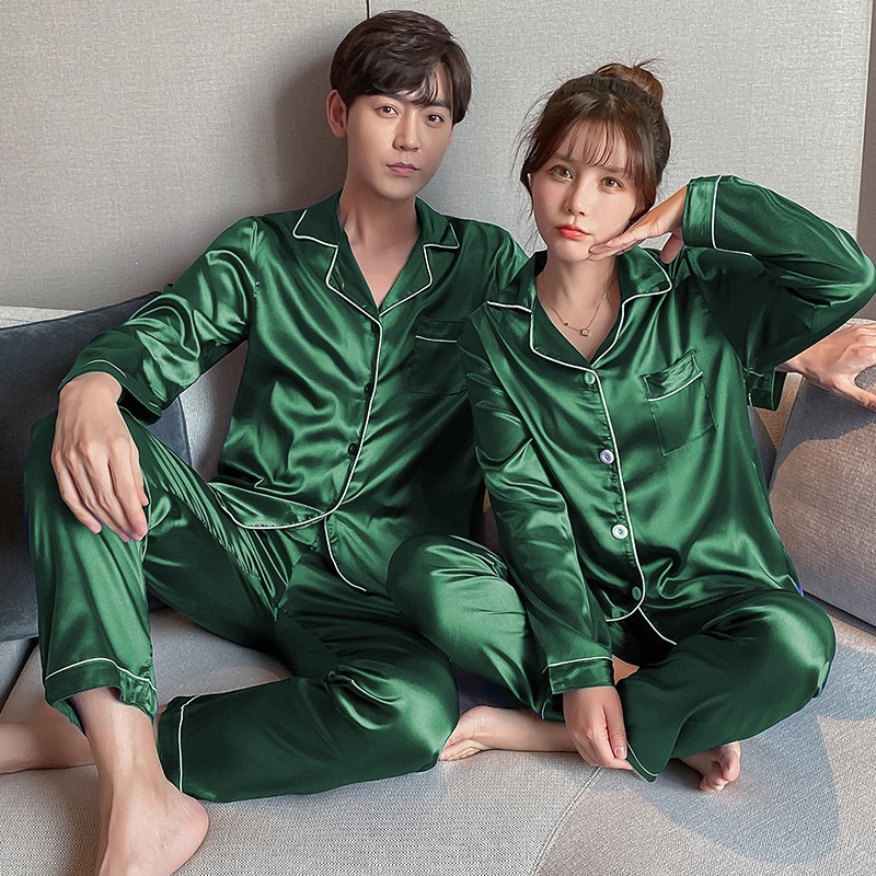 Pajamas de pareja de hielo de verano de mangas largas damas cardigan casuales sueltos primavera y otoño hombres de mediana edad ropa para el hogar grande