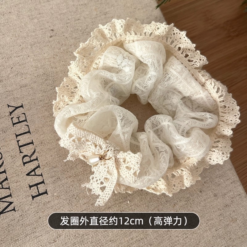 甜美蕾丝大肠发圈奶油白花边仙女头花韩系网红新款子头发绳扎头发|undefined