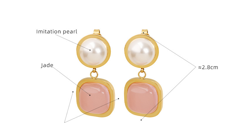 Elegant Round Square Titanium Steel Plating Artificial Pearls Drop Earrings 1 Pair
