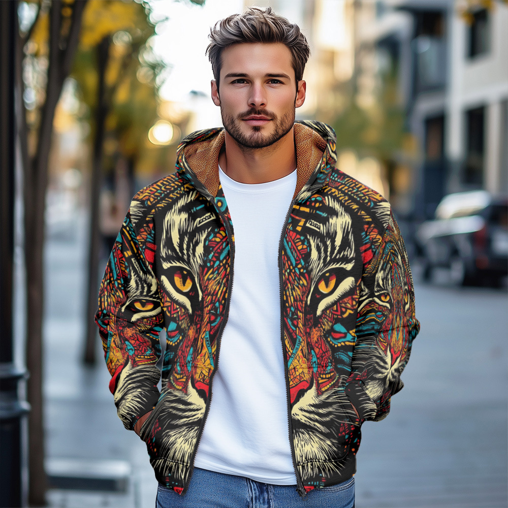 Alta calidad otoño e invierno suéter con capucha para hombre tendencia 3d animal estampado con capucha con cremallera chaqueta MF12