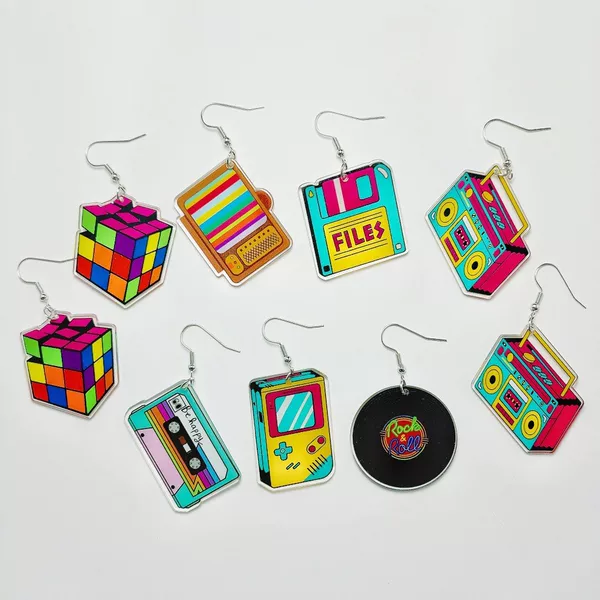Cross-border European and American best-selling acrylic retro nostalgic Rubik's Cube game console radio cassette tape record set earrings
