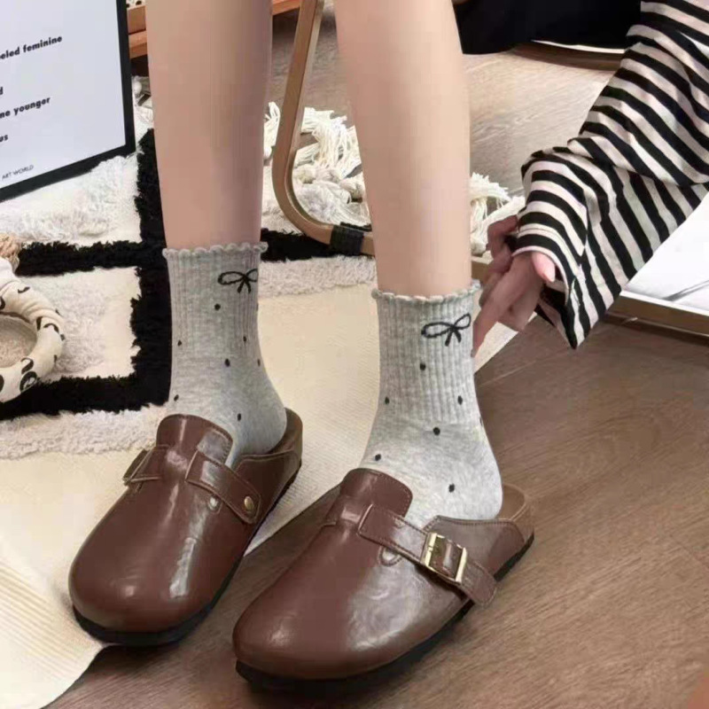 春秋女袜中筒圆点花边蝴蝶结潮流日系网红中筒女士甜美学生袜|undefined