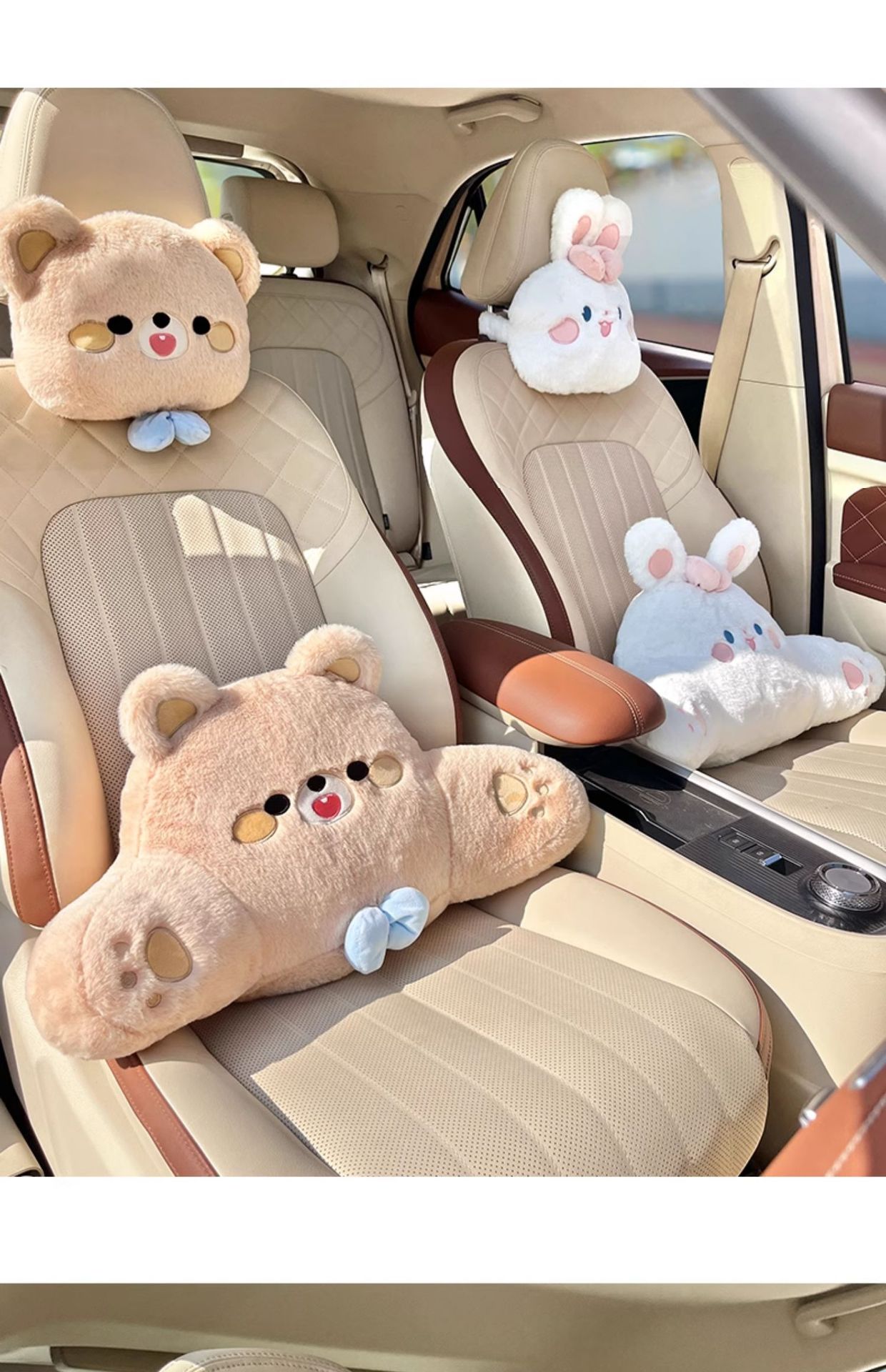 Car Headrest and Neck Pillow, a Pair of Cartoon Cute Lumbar Pillows, Car Pillows, Women's Waist Pillows, Girls' Car Sets