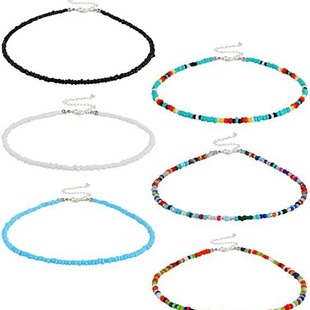 European and American New Necklace Bohemian Short Necklace Handmade Fashion Joker Color Rice Bead Necklace Hot Sale