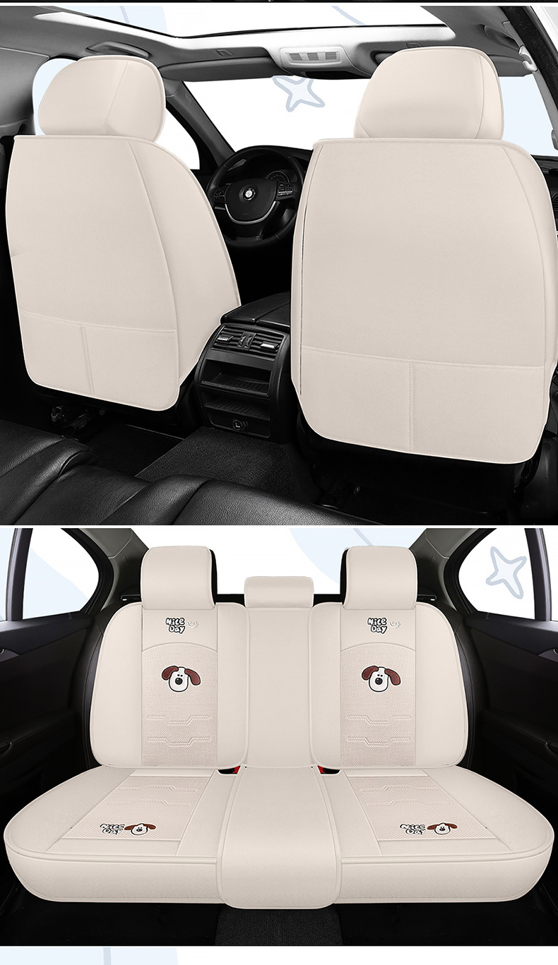 New car seat cushion four seasons universal linen fabric seat cover cartoon car special seat cover fully enclosed seat cover