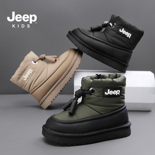 Jeep Children's Snow Boots for Winter 2024, New Fleece-Lined Warm Cotton Shoes for Boys and Girls, Non-Slip Cotton Shoes for the Northeast