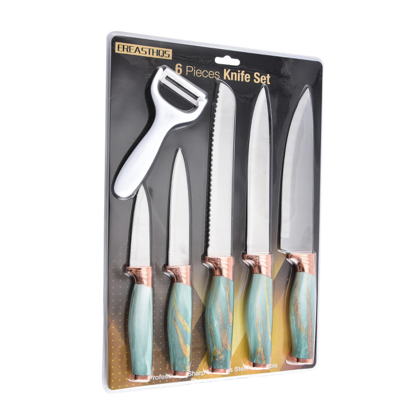 Comercio exterior cuchillo de cocina de acero inoxidable cuchillo de succión de tarjeta de cuchillo de cocina de seis piezas cuchillo de cabeza galvanizado cuchillo de cocina doméstico conjunto