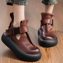 2025秋新款厚底罗马松糕短靴女高帮复古风百搭单鞋女搭扣舒适女鞋