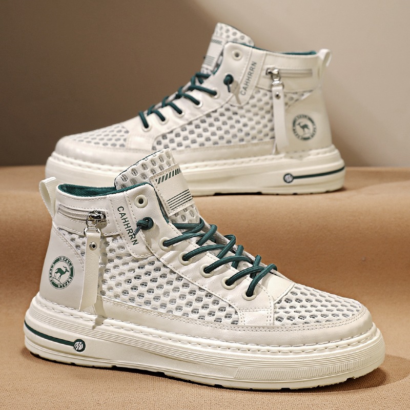 Zapatillas altas para hombre 2025 verano malla hueca para hombre zapatos transpirables de malla casual zapatos de moda estudiantes adolescentes