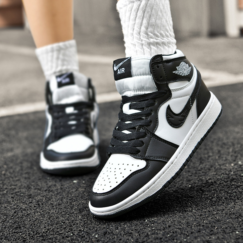 Putian Aj Men's High-Top Shoes Black and White Panda Air Force One Black and Red Toe Student Basketball Shoes Sneakers Couple Shoes