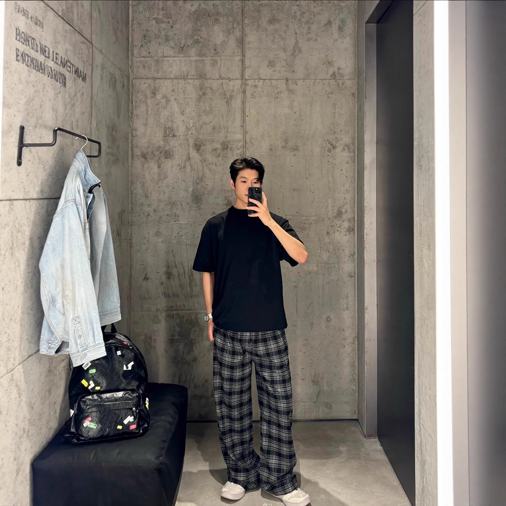 Correct Version Original Label In-Stock Bl Brand 25Fw Front and Back Spliced Plaid Casual Long Pants Loose Fit Unisex