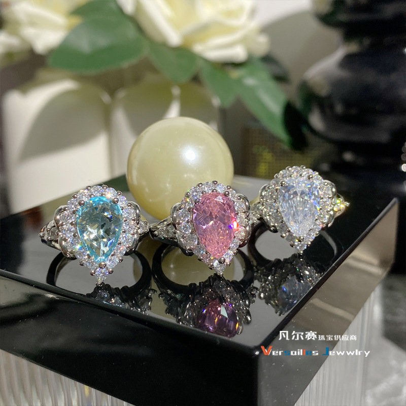 Versa Papalacha Powder Love Gem Winding Ring Rich Treasure Vine Water Drops Zircon Color Treasure Ring
