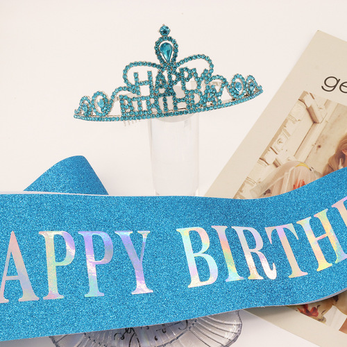 Factory direct sales HAPPY birthday shoulder strap birthday crown gift belt set multi-color ribbon