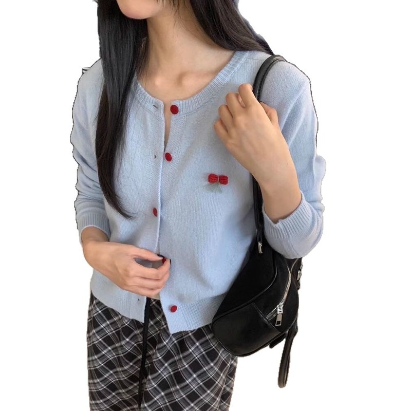 2025秋冬新款女修身显瘦圆领长袖针织衫开衫百搭毛衣外搭女羊毛衫|undefined