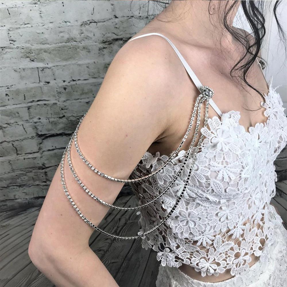 Europa y los Estados Unidos multicapa brillante taladro chaîne de hombros accesorios de vestido de boda moda sexy colgante de gota de agua temperamento cadena de cuerpo