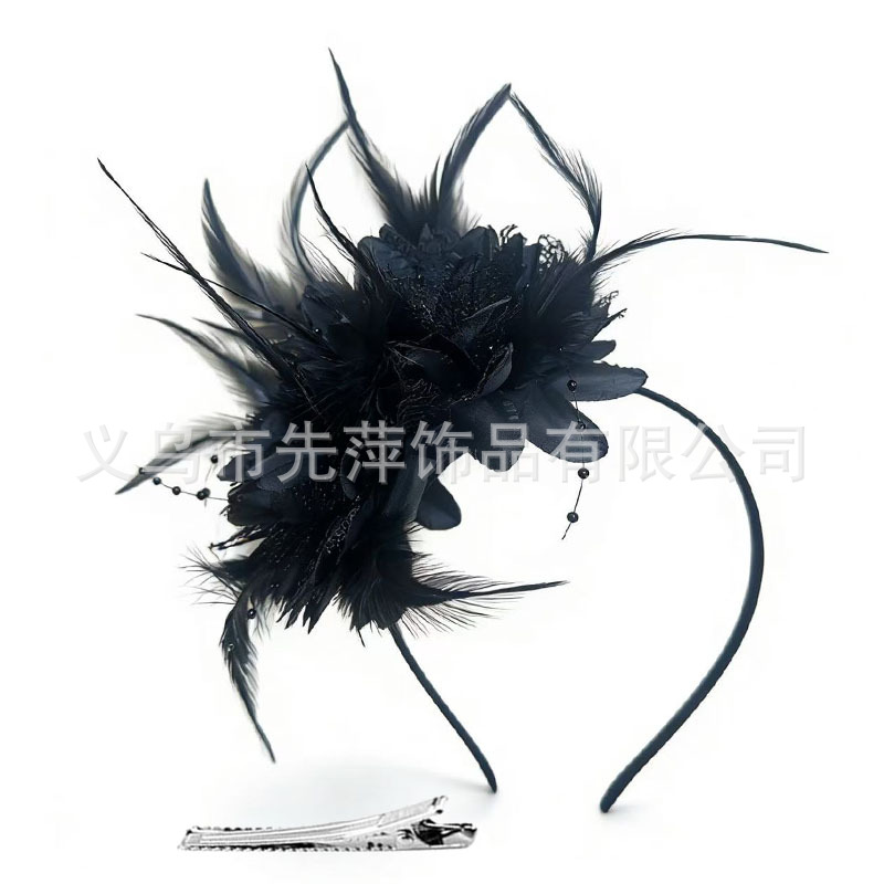 Popular Amazon Feather Headband Flower Headpiece Vintage Aesthetic Hair Accessory Headband for Horse Racing Festival Performance