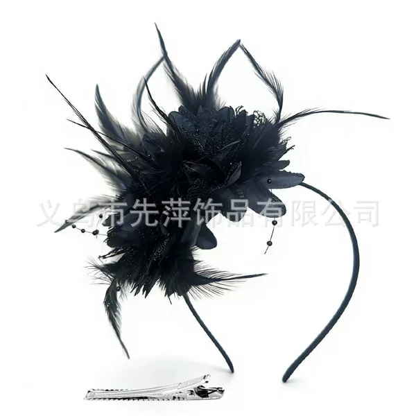 Popular Amazon Feather Headband Flower Headpiece Vintage Aesthetic Hair Accessory Headband for Horse Racing Festival Performance