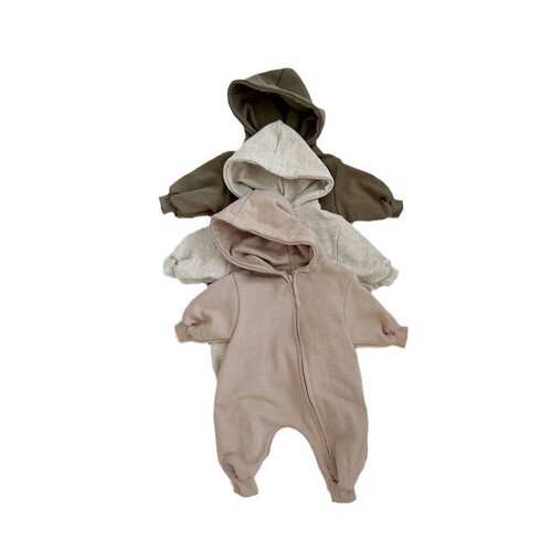 Ins Spring Infants' Bodysuit Cotton Soft Zipper Unisex Baby Long Sleeve Hooded Sweatshirt Full Body Climbing Suit