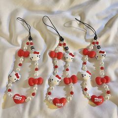 趣味ins少女心KT貓手機殼串珠鏈條通用手機殼可愛手機掛繩ccd相機