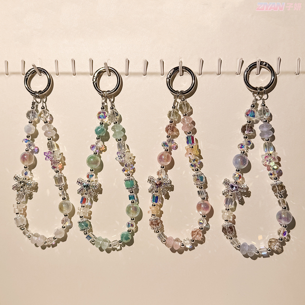 Light Luxury Original Design Ginma Beaded Mobile Phone Chain Alloy Bow Boutique Car Keychain Crystal Hanging Ornaments