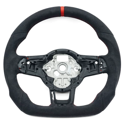Suitable for Volkswagen Golf mk7 GTI RLINE, full suede with red stitching and red return-to-center mark on the steering wheel base
