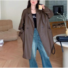 复古轻熟高级感中长款皮衣外套女春秋新款宽松休闲气质小个子风衣