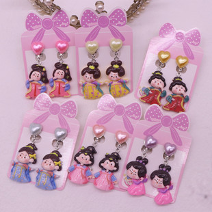 New children's cartoon cute glossy Tang Dynasty beauty pendant fake earrings girls baby anti-pain ear clip ear jewelry