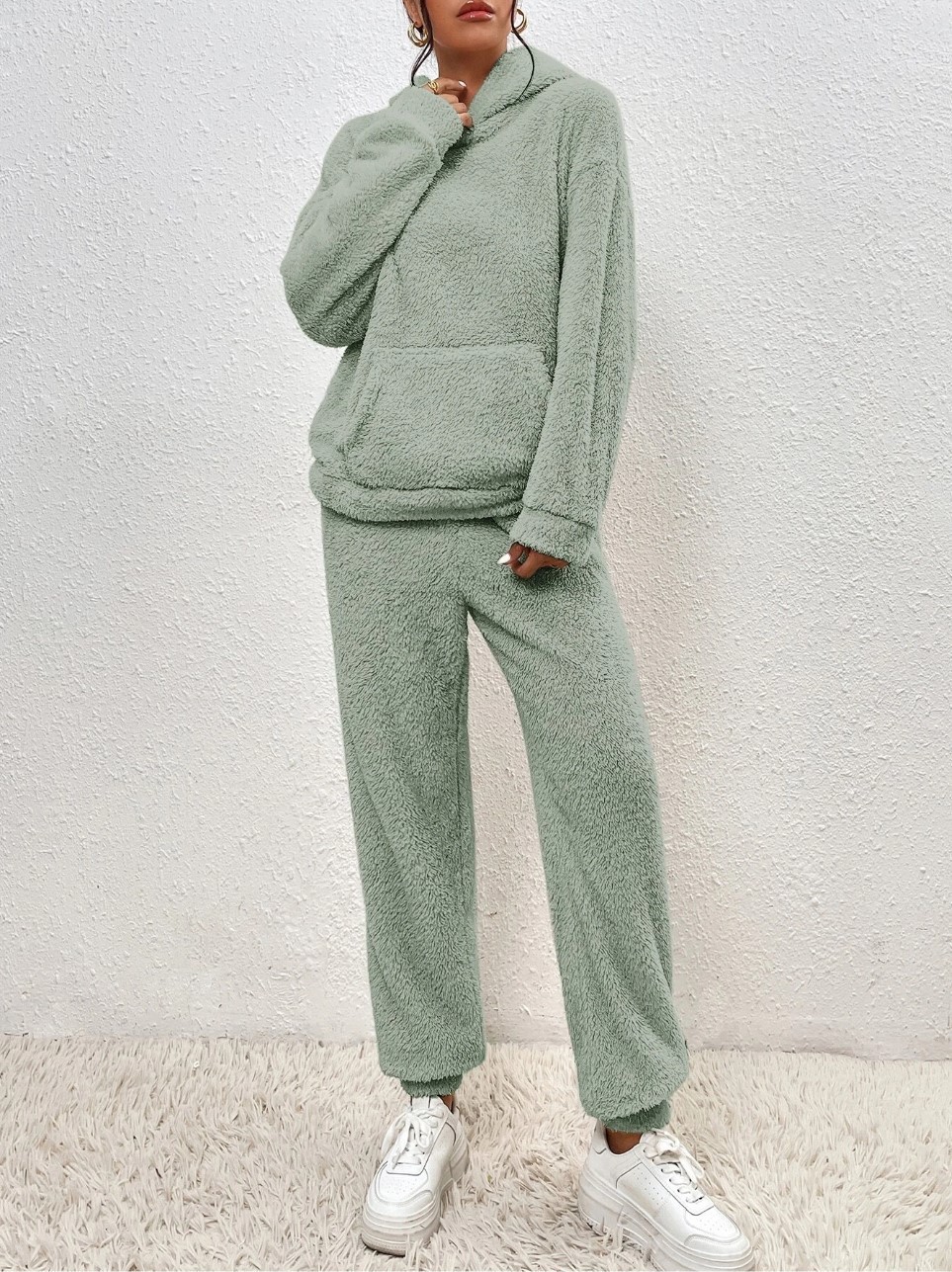 Cross-border Autumn Winter New European And American Casual Women's Clothing, Solid Color Plush Hooded_ecoleips.com