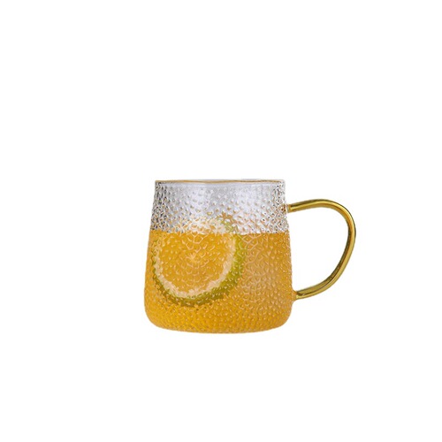 Wholesale High Borosilicate Glass Hammered Pattern Empress Cup with Handle for Tea, Juice, Milk, Morning Glass Tea Cup