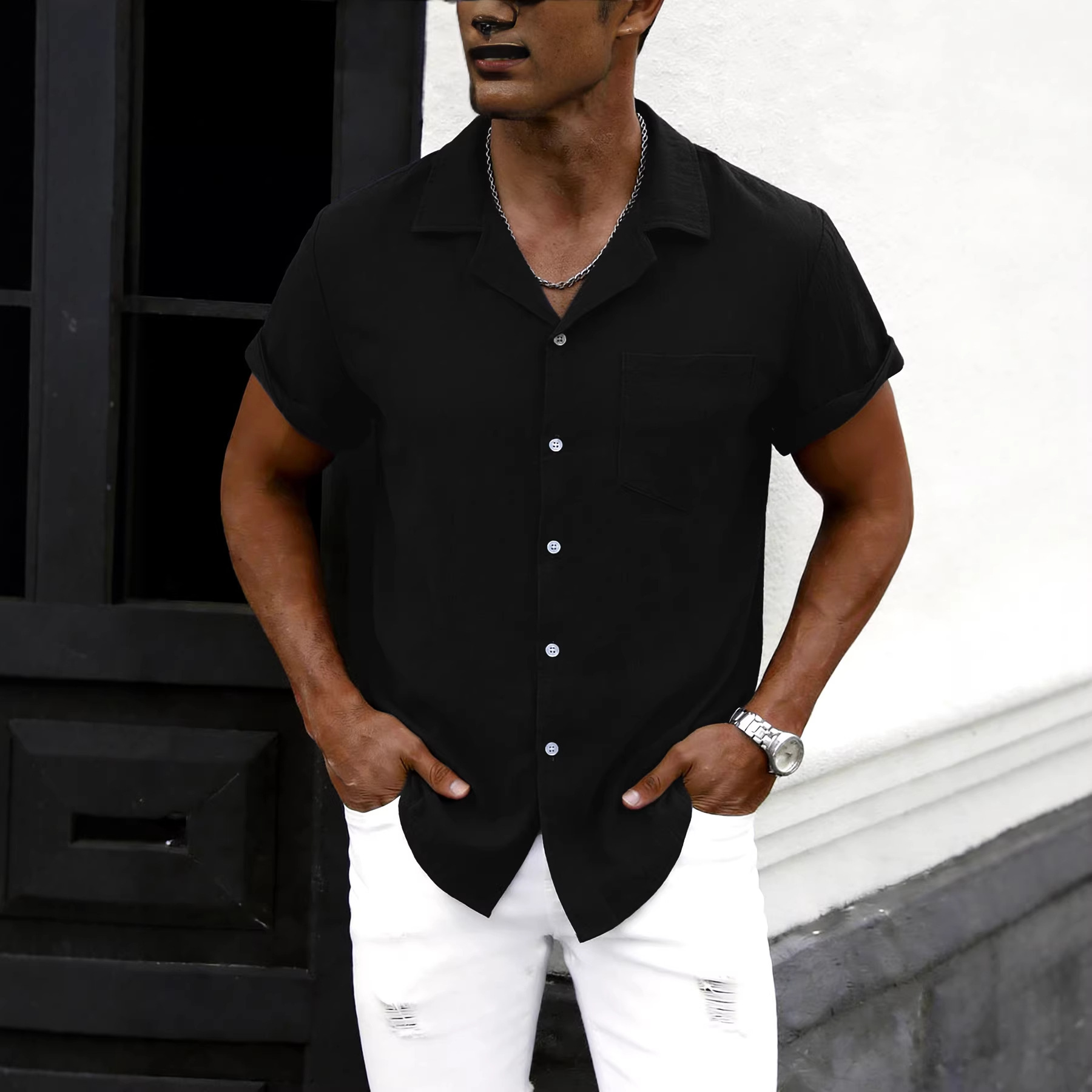 Camisa de algodón y lino 2026, nueva camisa de verano de manga corta para hombre, camisa informal de lino de media manga, camisa fina para hombre