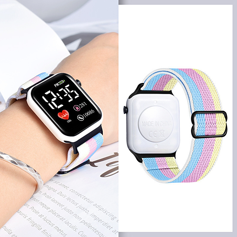 Nuevo bolso de lona colorido LED pequeño reloj cuadrado deportes al aire libre multifuncional impermeable estudiante hombres y mujeres reloj electrónico