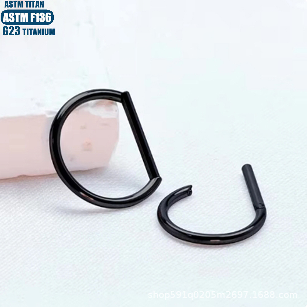 F136 Titanium Alloy D-Shaped Seamless Nose Ring Hoop - 1.2x12mm Rose Gold Closed Ring Nose Piercing Jewelry for Women detail image 9