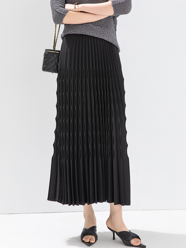 Solid color spring elegant elastic long skirt
