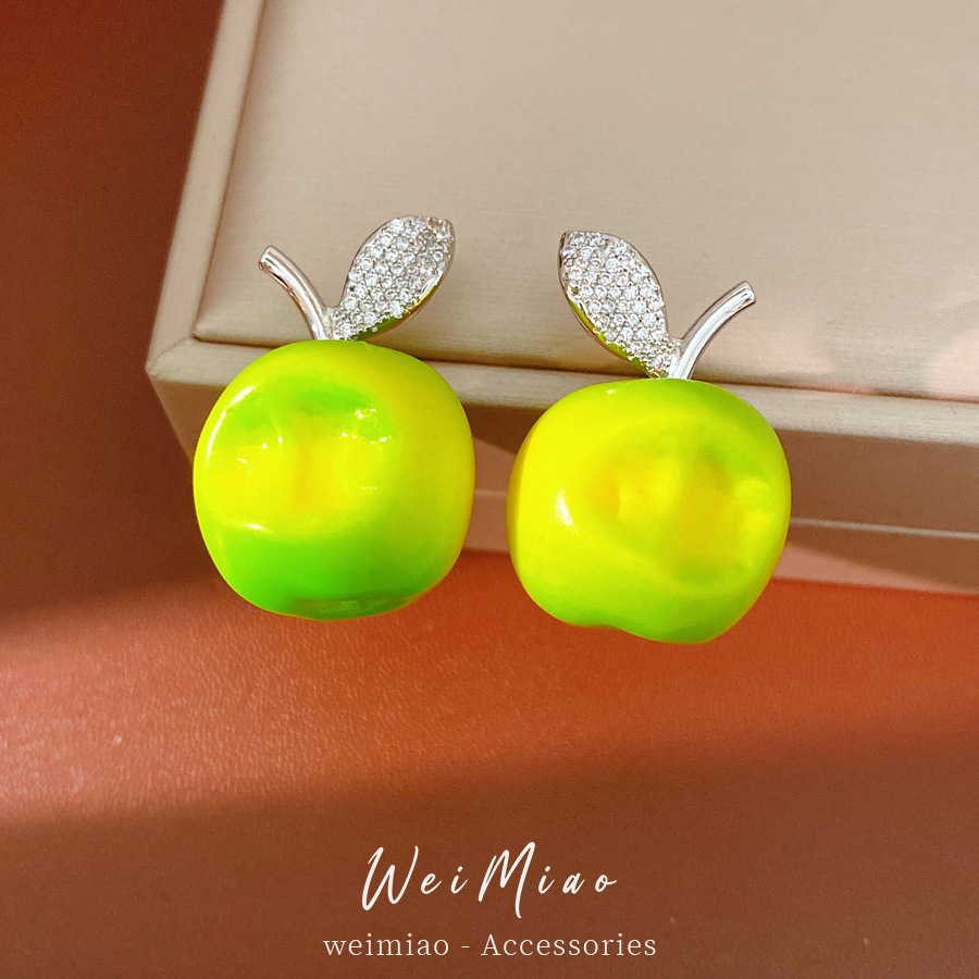 Collar de manzana de resina de zircón de doble cuentas lujoso nicho de alto nivel sensación de cadena clavícula fresca y dulce conjunto de joyería