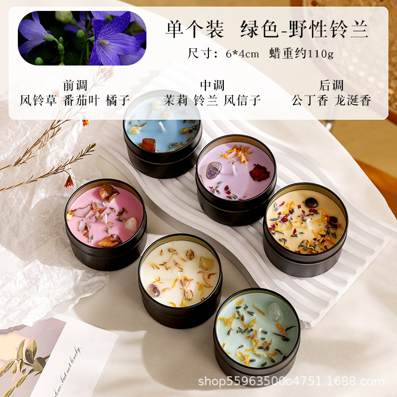 Flores secas incienso adornos de cera de cera de soja de alta calidad mujer lata de hierro perfume regalo de mano caja de regalo de aceite esencial vegetal al por mayor