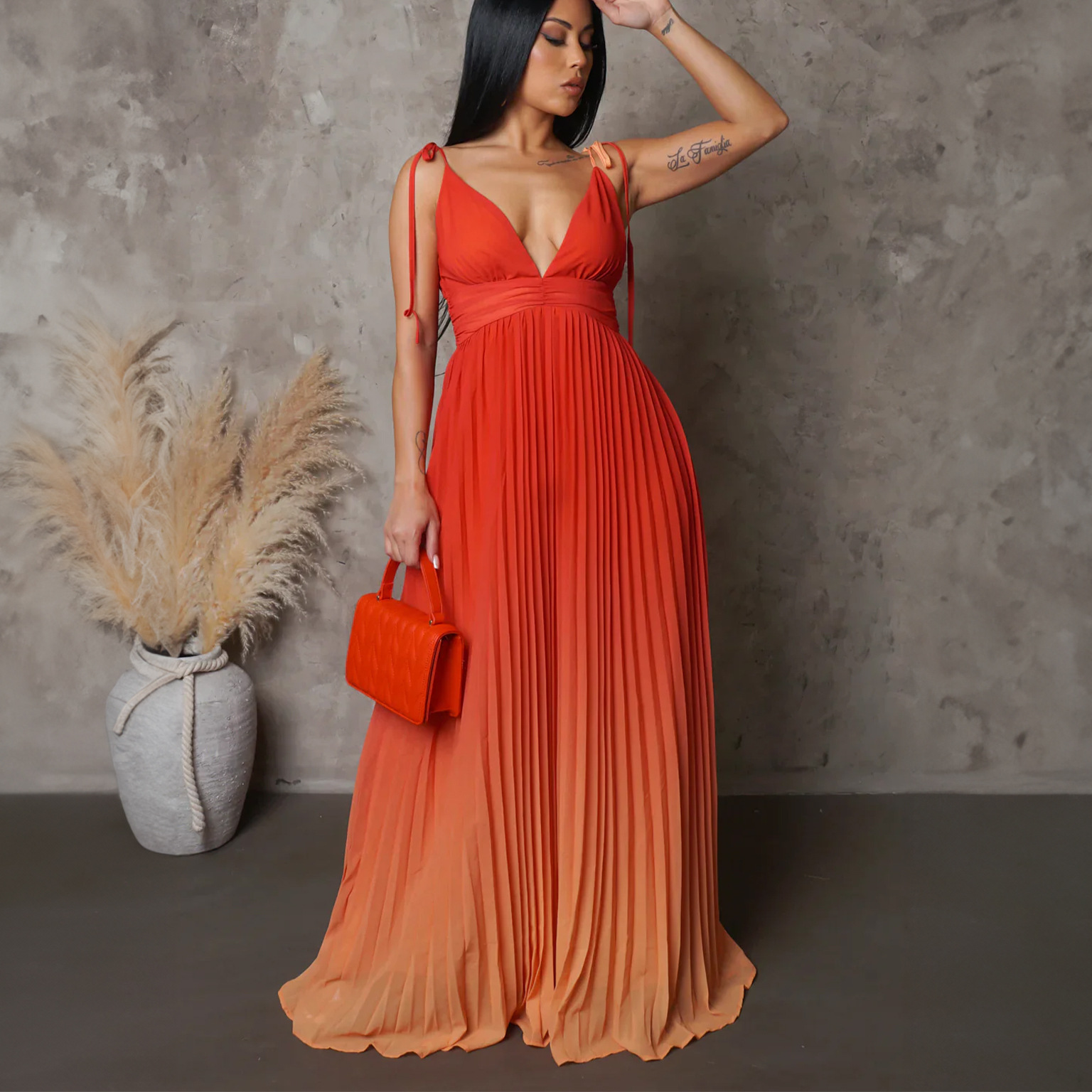 D403 Cross-Border Summer Strapless Backless Sexy Tie Gradient Color Long Dress Foreign Trade Gown_voghion.com