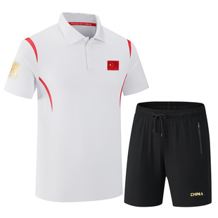 Chinese team sportswear lapel short-sleeved shorts suit swimming martial arts hall fencing coach referee work clothes national uniform