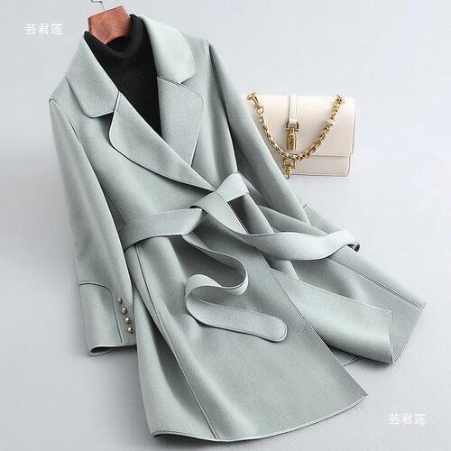 Korean-style wool coat for women, 2025 autumn/winter trendy age-defying medium-length double-sided coat for women, stylish large lapel