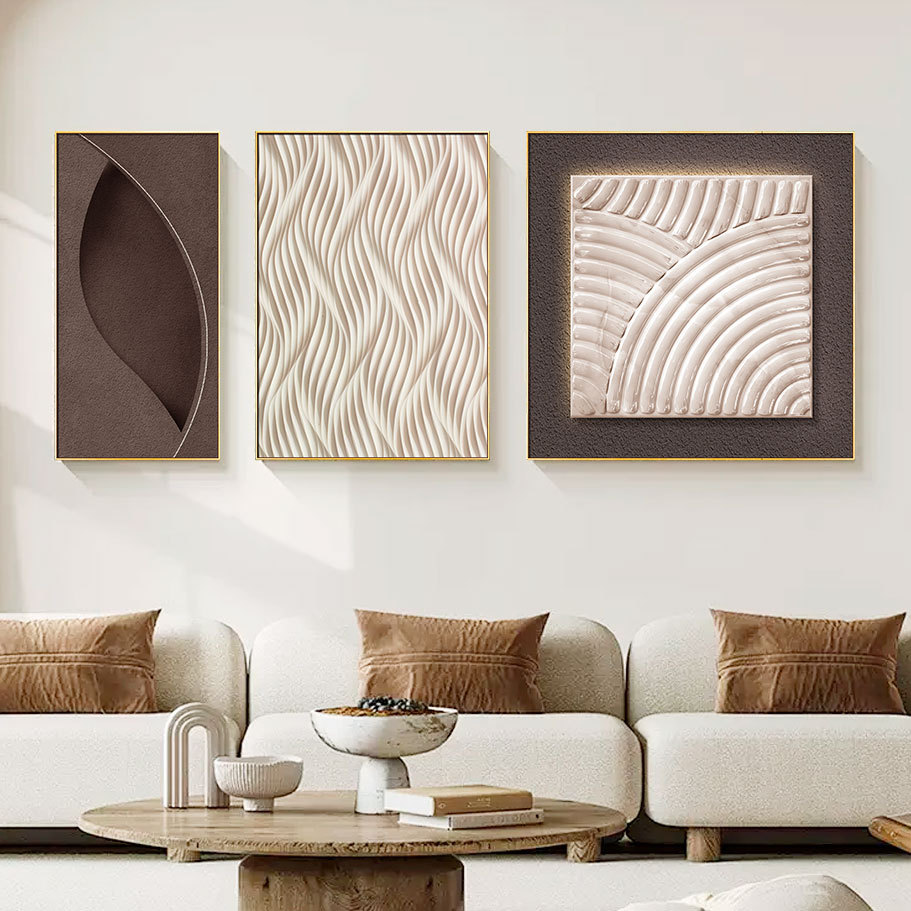 Sala de estar Sofá Fondo pared Pintura decorativa Pintura triple Colgante Pintura de diamantes estrella de cuero Estilo crema Pintura abstracta