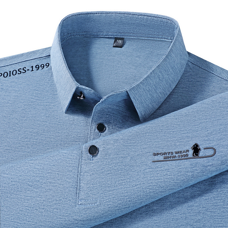 夏のメンズ Tシャツビジネスライト高級ラペルトップ 2025 新しいシンプルな多用途プリント半袖薄手の Tシャツ男性|undefined