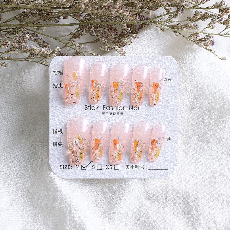 Manicura acabado Producto desmontaje desgaste pieza de uñas Internet celebridad hecho a mano gradiente europeo hielo transparente color nude estudiante novia de mediana longitud