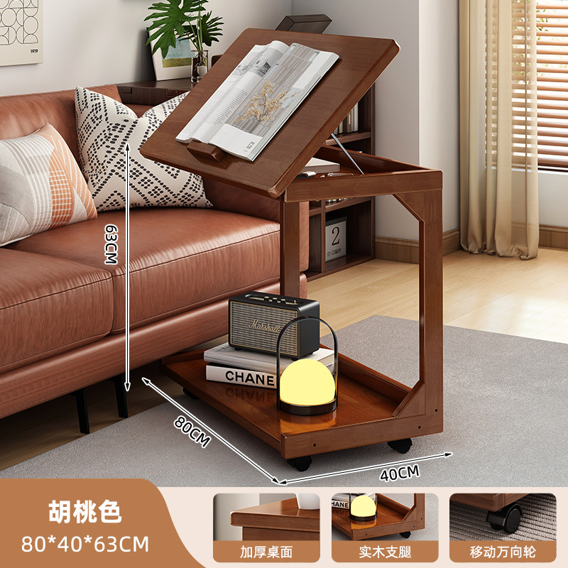 Mesa de té de madera sólida sofá de lado móvil mesilla de cabezal de cama con ruedas escritorio de sala de estar casero rack de almacenamiento simple rack