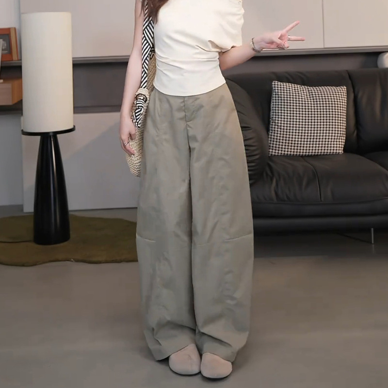美式复古灰绿色速干弯刀裤女2025夏季新款高腰百搭显瘦宽松阔腿裤|undefined