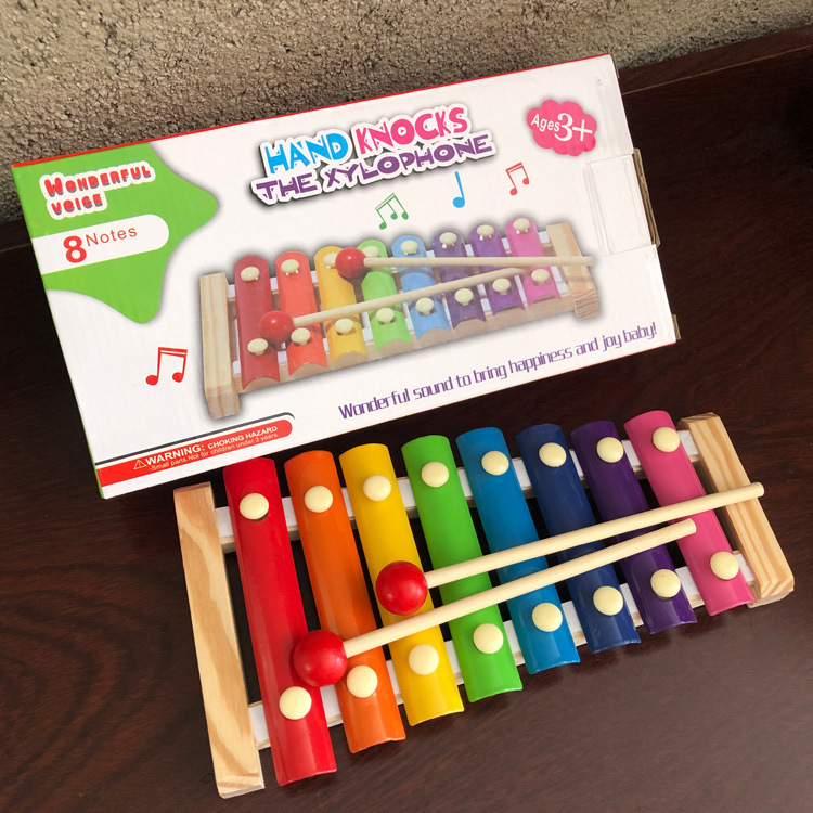 Rompecabezas para niños, música de madera, ocho tonos, percusión de mano, niños y niñas, juguetes de bloques de construcción de percusión de color, 1-3 años