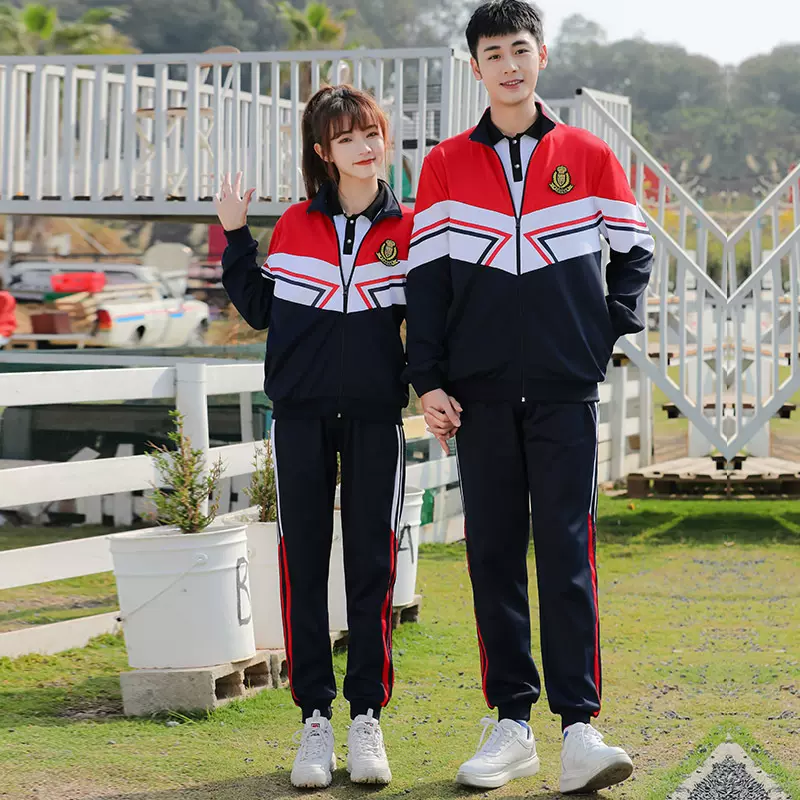 青少年班服春秋季运动套装中小学生校服印花外套休闲三件套冬季