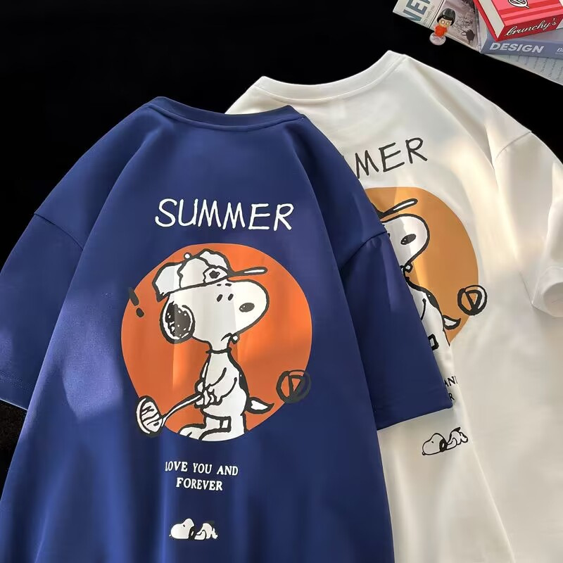 Cross-border Southeast Asia Taiwan 2025 Summer New Short-sleeved T-shirt Women's Loose Cartoon Printed Snoopy Top