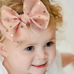歐美可愛寶寶髮帶發箍 兒童百搭新款創意雪紡燙金蝴蝶結髮飾頭箍