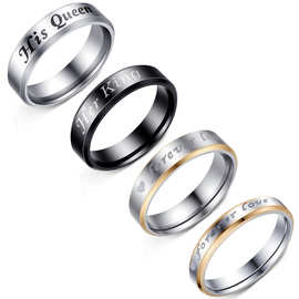 跨境热销永远爱你情侣对戒义乌小饰品工厂批发国王王后不锈钢戒指