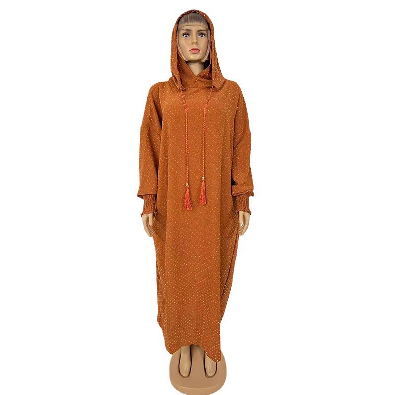 Long solid color dress with hood